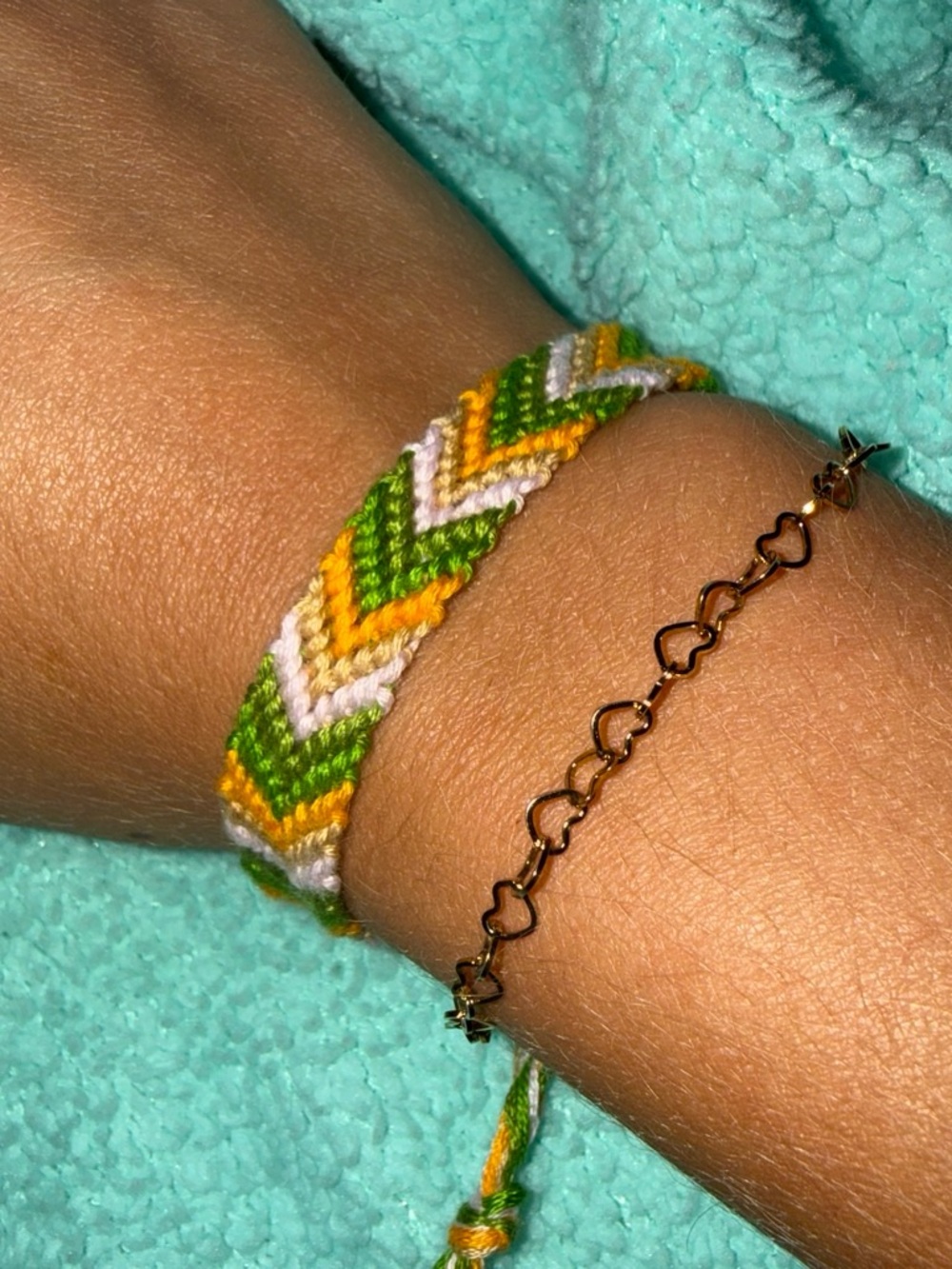 Handwoven Chevron Friendship Bracelet in Green, Yellow & White